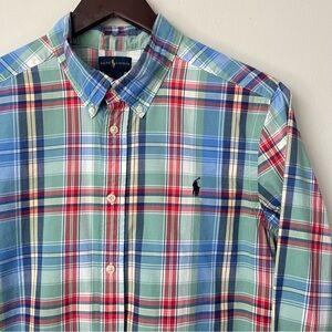 Polo Ralph Lauren Boys XL Multicolor Madras Plaid Button-Down LS Shirt Preppy